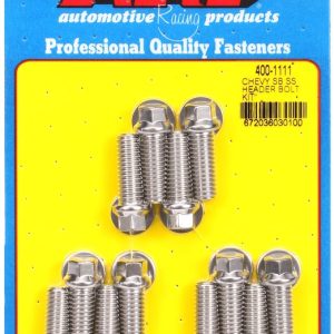 ARP Exhaust Header Bolt, For Use with Chevy Small Block, 3/8 – 16 Inch Thread Size, 1.000 Inch Length, Hex Style Head Type, Stainless – 400-1111
