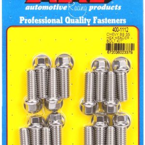 ARP Exhaust Header Bolt, For Use with Chevy Big Block, 3/8 – 16 Inch Thread Size, 1.000 Inch Length, Hex Style Head Type, Stainless – 400-1112