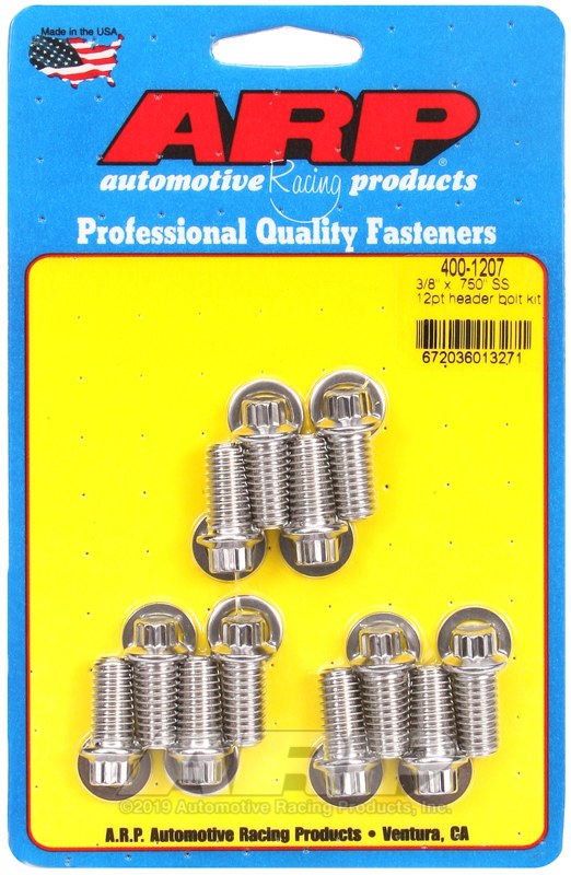 ARP Exhaust Header Bolt, Universal, 3/8 – 16 Inch Thread Size, .750 Inch Length, 12 Point Head Type, Stainless, Natural, Stainless Steel – 400-1207
