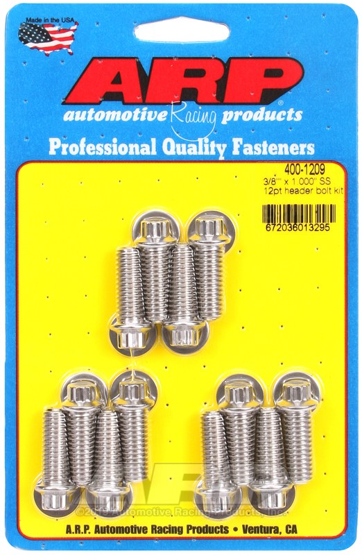 ARP Exhaust Header Bolt, Universal, 3/8 – 16 Inch Thread Size, 1.000 Inch Length, 12 Point Head Type, Stainless, Natural, Stainless Steel – 400-1209