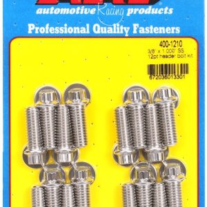 ARP Exhaust Header Bolt, Universal, 3/8 – 16 Inch Thread Size, 1.000 Inch Length, 12 Point Head Type, Stainless, Natural, Stainless Steel – 400-1210