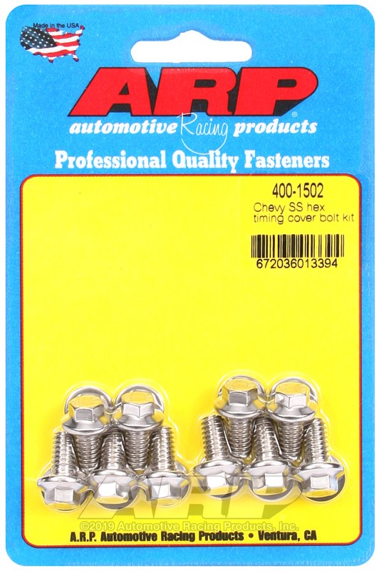 ARP Timing Cover Bolt, For Use with All V8 Chevy, Hex Style Head Type, Polished, Stainless Steel – 400-1502