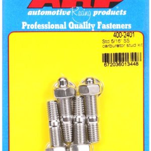 ARP Carburetor Stud Kit, Standard Height, 5/16 Inch Diameter, 1.7 Inch Overall Length, Stainless Steel, With Hex Nuts/ Washers, Set of 4 – 400-2401