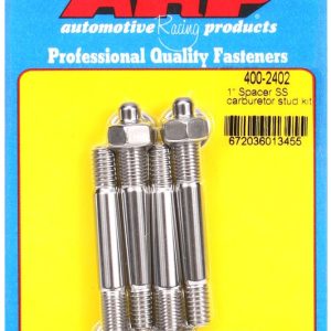 ARP Carburetor Stud Kit, For Use with 1 Inch Spacer, 5/16 Inch Diameter, 2.7 Inch Overall Length, Stainless Steel, With Hex Nuts/ Washers – 400-2402