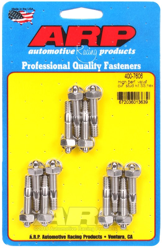ARP Valve Cover Stud, For Use with Cast Aluminum Valve Cover, 1.500 Inch Overall Length, 1/4 Inch – 20 Thread Size, Hex Style Head Type – 400-7606
