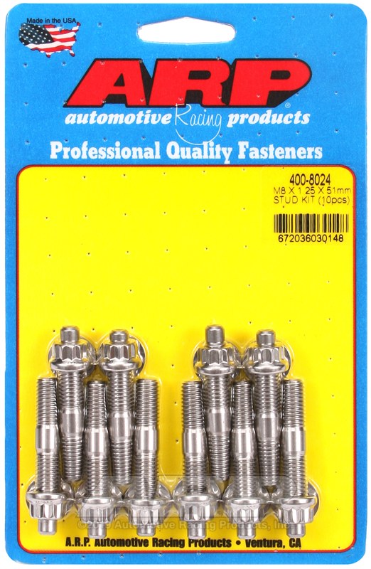 ARP Exhaust Manifold Stud, 8 Millimeter X 1.25 Thread Size, 2.000 Inch Overall Length, 170000 PSI Tensile Strength, 12 Point Head Type – 400-8024