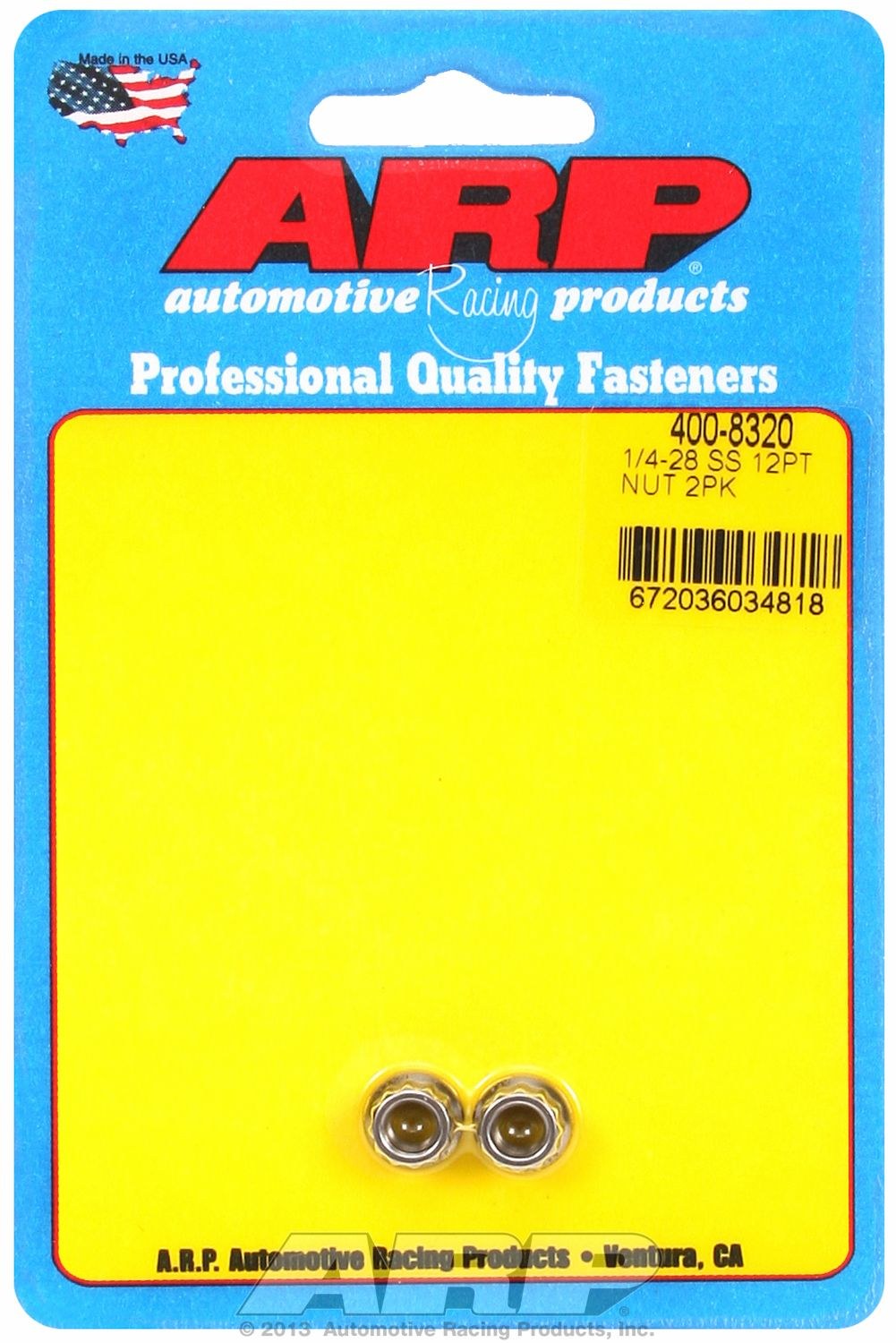 ARP Nut, 12 Point, 1/4 Inch – 28 Thread Size, 5/16 Inch Socket Size, 180000 PSI Tensile Strength, Polished, Stainless Steel, Single – 400-8300