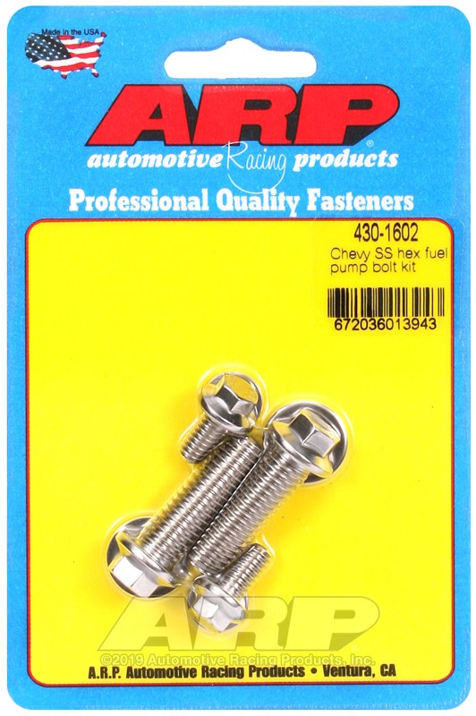 ARP Fuel Pump Mounting Bolt, For Use with Chevy, Hex Style Head Type, Polished, Stainless Steel, With Washers – 430-1602