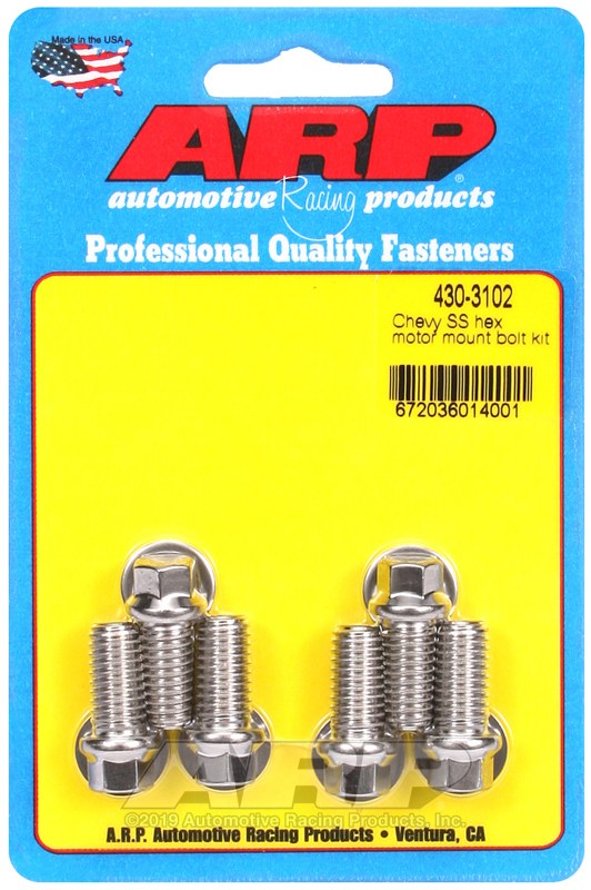 ARP Motor Mount Bolt, For Use with Chevy V6/ V8, Hex Style Head Type, Mount to Block, Polished, Stainless Steel, With Washers – 430-3102