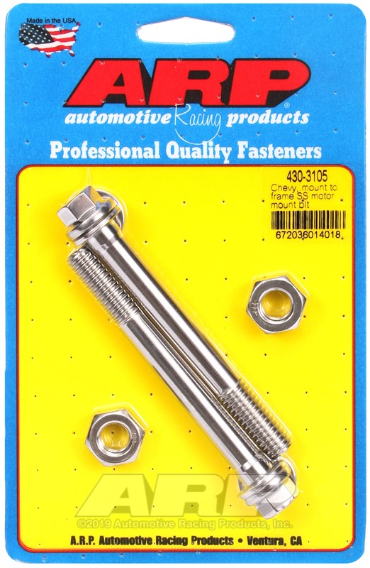 ARP Motor Mount Bolt, For Use with Chevy V6/ V8, Hex Style Head Type, Mount to Frame, Polished, Stainless Steel, With Washers – 430-3105