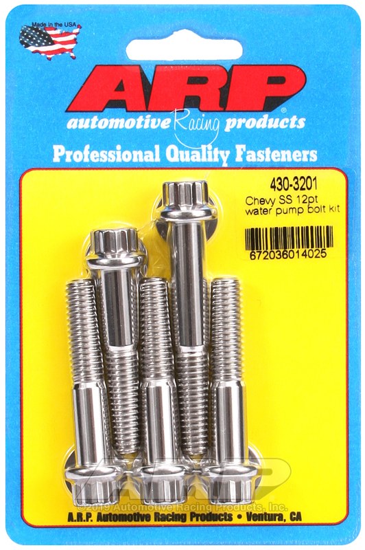 ARP Water Pump Bolt, For Use with All V8 Chevy, 12 Point Head Type, Polished, Stainless Steel – 430-3201