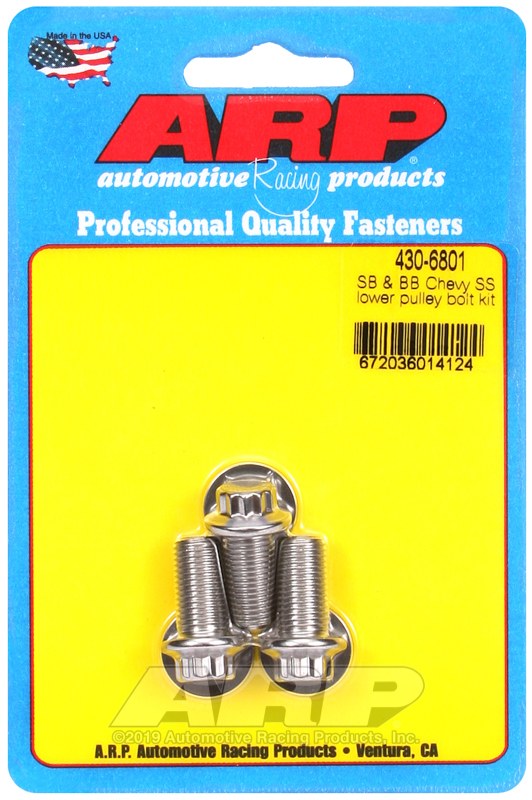 ARP Water Pump Pulley Bolt, For Use with Small Block/ Big Block Chevy, 3/8 Inch – 24 Thread Size, 0.750 Inch Under Head Length – 430-6801