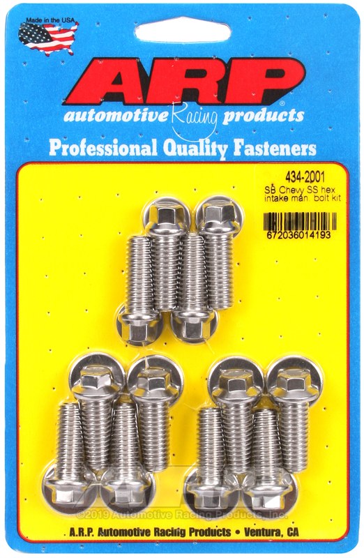 ARP Intake Manifold Bolt, For Use with Chevy 265/ 400 Cubic Inch, Hex Style Head Type, Polished, Stainless Steel, With Washers – 434-2001