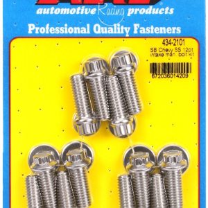 ARP Intake Manifold Bolt, For Use with Chevy 265/ 400 Cubic Inch, 12 Point Head Type, Polished, Stainless Steel, With Washers – 434-2101