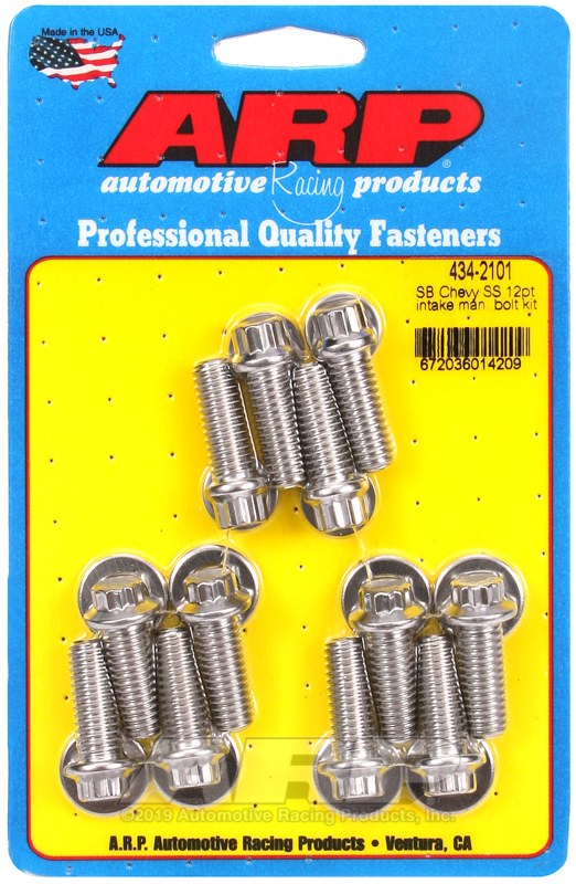ARP Intake Manifold Bolt, For Use with Chevy 265/ 400 Cubic Inch, 12 Point Head Type, Polished, Stainless Steel, With Washers – 434-2101