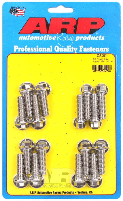 ARP Intake Manifold Bolt, For Use with Chevy 396/ 454 Cubic Inch, Hex Style Head Type, Polished, Stainless Steel, With Washers – 435-2001