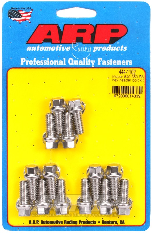 ARP Exhaust Header Bolt, For Use with Chrysler, 5/16 Inch Thread Size, .750 Inch Length, Hex Style Head Type, Stainless, Natural – 444-1102