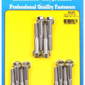 ARP Intake Manifold Bolt, For Use with Ford 260/ 289/ 302/ 351W, Hex Style Head Type, Polished, Stainless Steel, With Washers – 454-2001