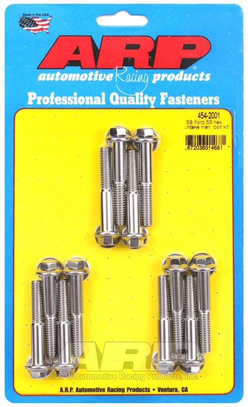 ARP Intake Manifold Bolt, For Use with Ford 260/ 289/ 302/ 351W, Hex Style Head Type, Polished, Stainless Steel, With Washers – 454-2001