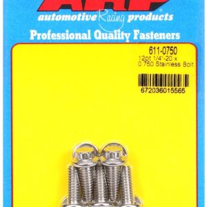 ARP Bolt, Standard Bolt, 1/4 Inch – 20 Thread Size, 0.750 Inch Under Head Length, 5/16 Inch Socket Size, 12 Point Head Type, Polished – 611-0750