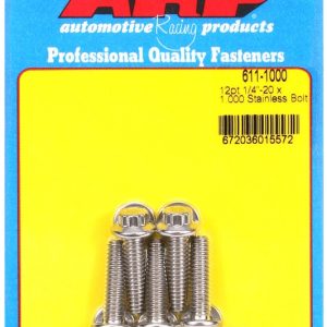ARP Bolt, Standard Bolt, 1/4 Inch – 20 Thread Size, 1.000 Inch Under Head Length, 5/16 Inch Socket Size, 12 Point Head Type, Polished – 611-1000