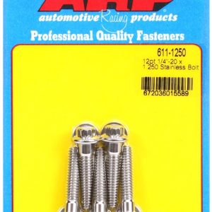 ARP Bolt, Standard Bolt, 1/4 Inch – 20 Thread Size, 1.250 Inch Under Head Length, 5/16 Inch Socket Size, 12 Point Head Type, Polished – 611-1250