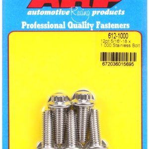 ARP Bolt, Standard Bolt, 5/16 Inch – 18 Thread Size, 1.000 Inch Under Head Length, 3/8 Inch Socket Size, 12 Point Head Type, Polished – 612-1000