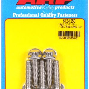 ARP Bolt, Standard Bolt, 5/16 Inch – 18 Thread Size, 1.250 Inch Under Head Length, 3/8 Inch Socket Size, 12 Point Head Type, Polished – 612-1250
