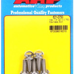 ARP Bolt, Standard Bolt, 1/4 Inch – 20 Thread Size, 0.750 Inch Under Head Length, 5/16 Inch Socket Size, Hex Style Head Type, Polished – 621-0750