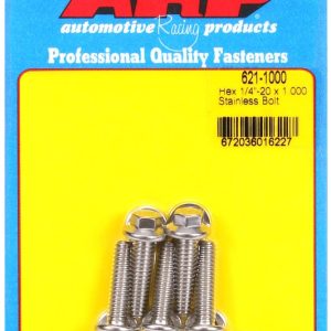 ARP Bolt, Standard Bolt, 1/4 Inch – 20 Thread Size, 1.000 Inch Under Head Length, 5/16 Inch Socket Size, Hex Style Head Type, Polished – 621-1000