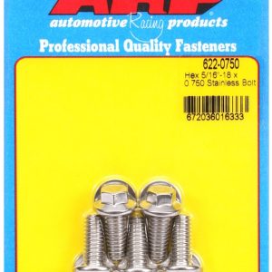 ARP Bolt, Standard Bolt, 5/16 Inch – 18 Thread Size, 0.750 Inch Under Head Length, 3/8 Inch Socket Size, Hex Style Head Type, Polished – 622-0750