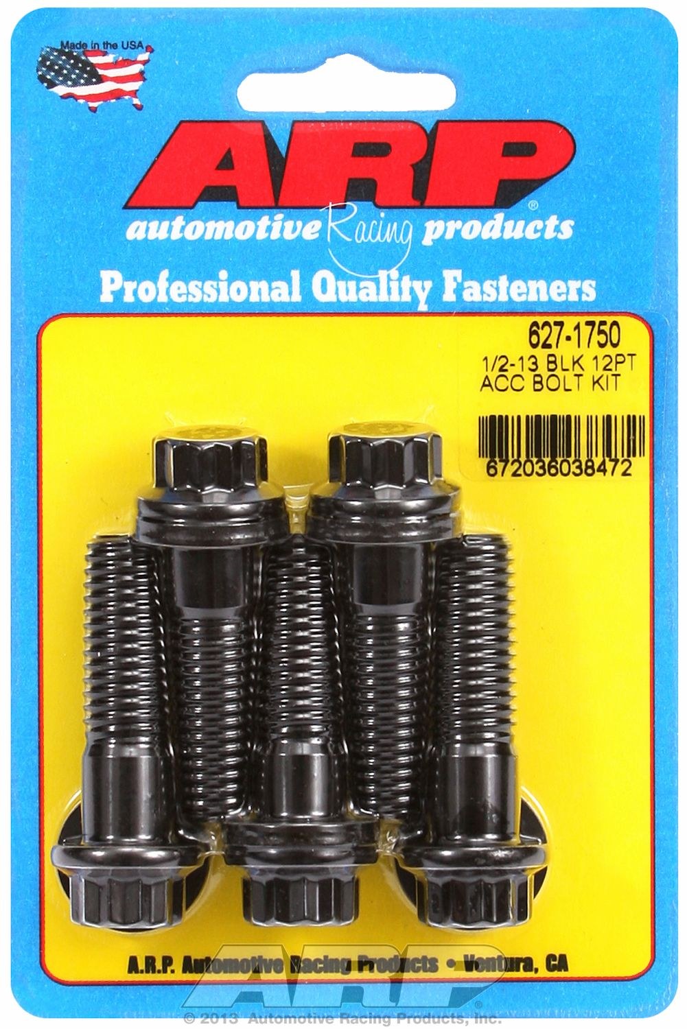 ARP Bolt, Standard Bolt, 1/2 Inch – 13 Thread Size, 1.750 Inch Under Head Length, 9/16 Inch Socket Size, 12 Point Head Type, Black Oxide – 627-1750