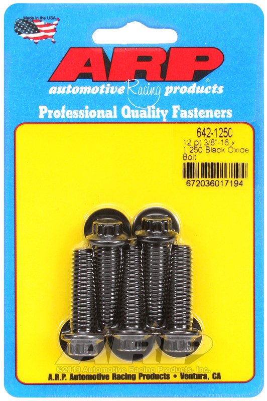 ARP Bolt, Standard Bolt, 3/8 Inch – 16 Thread Size, 1.250 Inch Under Head Length, 3/8 Inch Socket Size, 12 Point Head Type, Black Oxide – 642-1250