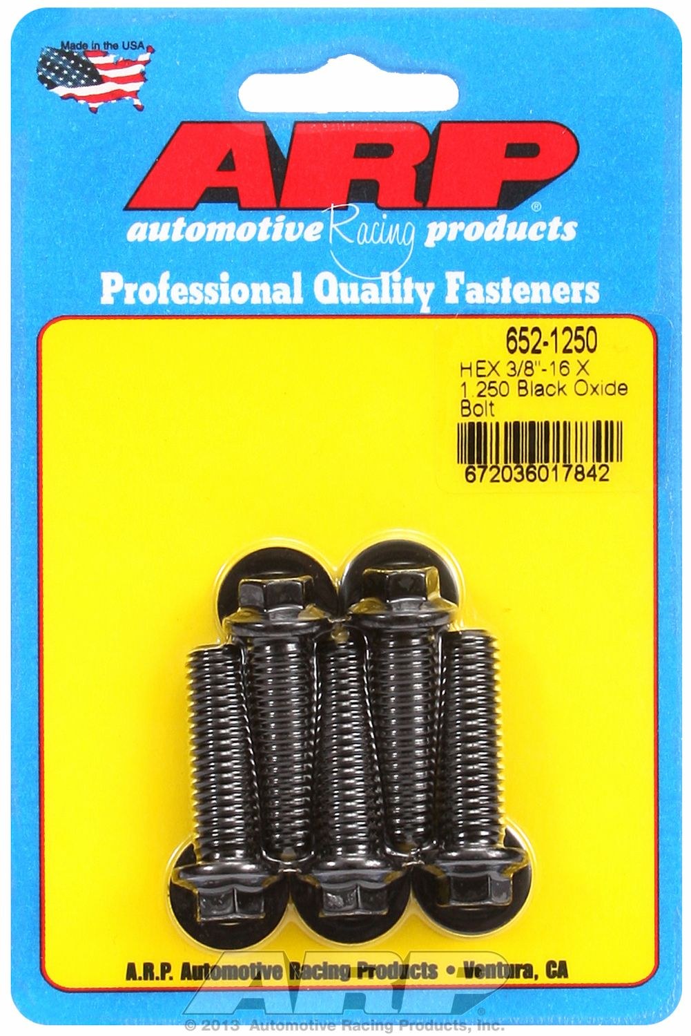 ARP Bolt, Standard Bolt, 3/8 Inch – 16 Thread Size, 1.250 Inch Under Head Length, 3/8 Inch Socket Size, Hex Style Head Type, Black Oxide – 652-1250