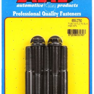ARP Bolt, Standard Bolt, 3/8 Inch – 16 Thread Size, 2.750 Inch Under Head Length, 7/16 Inch Socket Size, Hex Style Head Type, Black Oxide – 655-2750