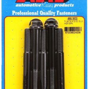 ARP Bolt, Standard Bolt, 3/8 Inch – 16 Thread Size, 3.500 Inch Under Head Length, 7/16 Inch Socket Size, Hex Style Head Type, Black Oxide – 655-3500