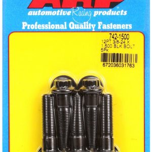 ARP Bolt, Fine Thread Bolt, 3/8 Inch – 24 Thread Size, 1.500 Inch Under Head Length, 3/8 Inch Socket Size, 12 Point Head Type, Black Oxide – 742-1500