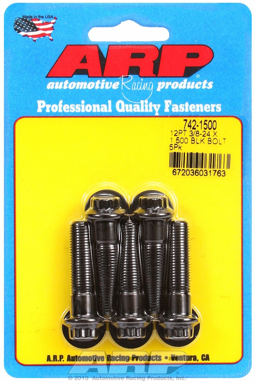 ARP Bolt, Fine Thread Bolt, 3/8 Inch – 24 Thread Size, 1.500 Inch Under Head Length, 3/8 Inch Socket Size, 12 Point Head Type, Black Oxide – 742-1500