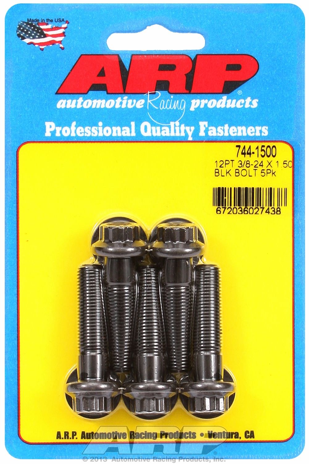 ARP Bolt, Fine Thread Bolt, 3/8 Inch – 24 Thread Size, 1.500 Inch Under Head Length, 7/16 Inch Socket Size, 12 Point Head Type, Black Oxide – 744-1500