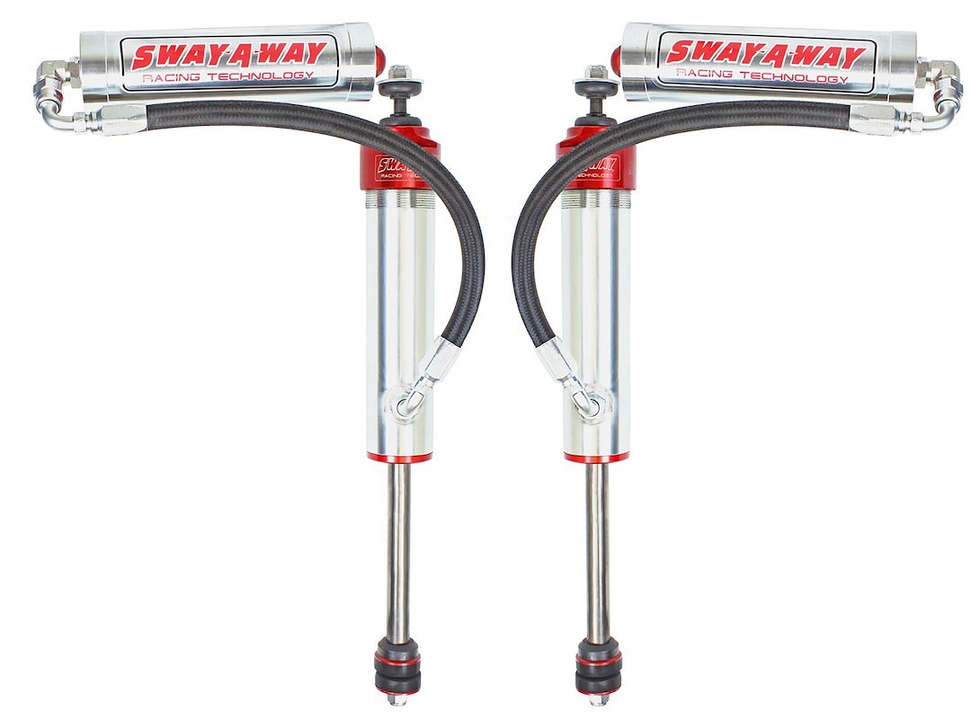 aFe Power Shock Absorber, Sway-A-Way, Hydraulic, With Reservoir, Adjustable, Without Shock Boots, Silver and Red, Set of 2 – 201-5600-05