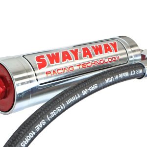 aFe Power Shock Absorber, Sway-A-Way, Hydraulic, With Reservoir, Adjustable, Without Shock Boots, Silver and Red, Set of 2 – 201-5600-05