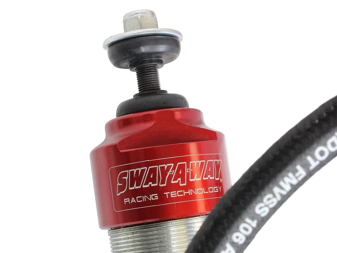 aFe Power Shock Absorber, Sway-A-Way, Hydraulic, With Reservoir, Adjustable, Without Shock Boots, Silver and Red, Set of 2 – 201-5600-05