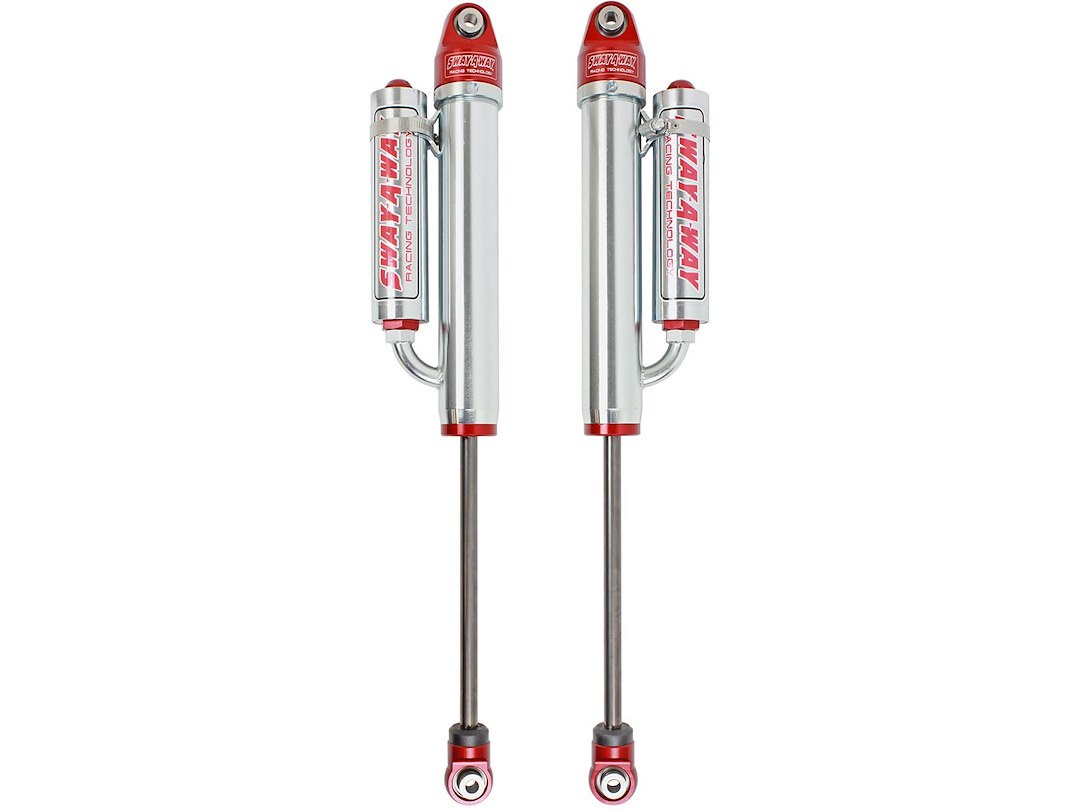 aFe Power Shock Absorber, Sway-A-Way, Hydraulic, With Reservoir, Adjustable, Without Shock Boots, Silver and Red, Set of 2 – 202-0052-01