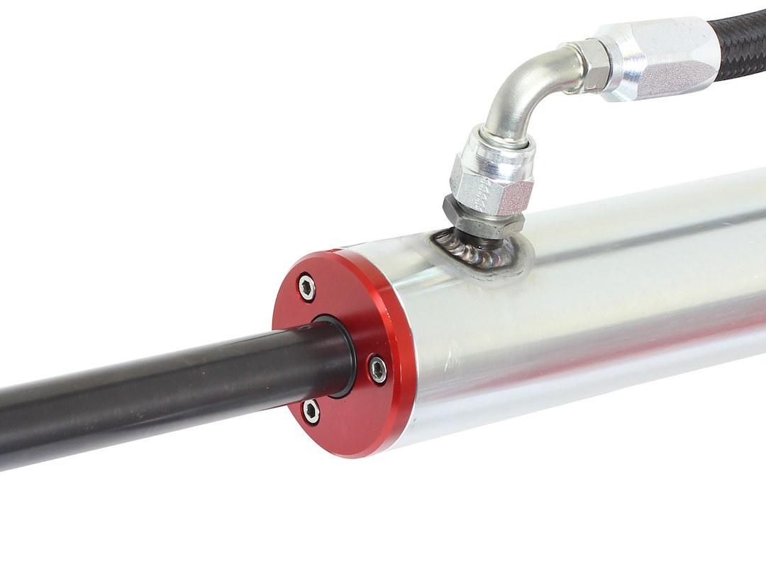 aFe Power Shock Absorber, Sway-A-Way, Hydraulic, With Reservoir, Adjustable, Without Shock Boots, Silver and Red, Set of 2 – 202-0056-01