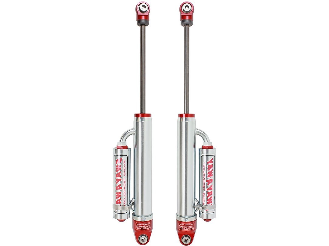 aFe Power Shock Absorber, Sway-A-Way, Hydraulic, With Reservoir, Adjustable, Without Shock Boots, Silver and Red, Set of 2 – 302-0052-01