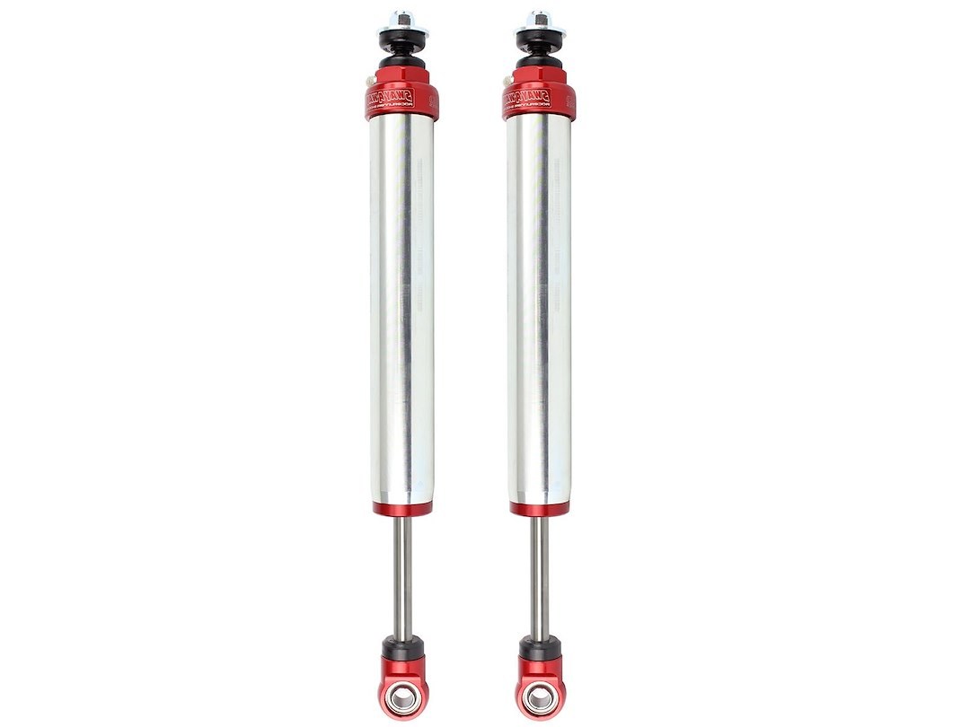 aFe Power Shock Absorber, Sway-A-Way, Hydraulic, Without Reservoir, Adjustable, Without Shock Boots, Silver and Red, Set of 2 – 401-5200-01