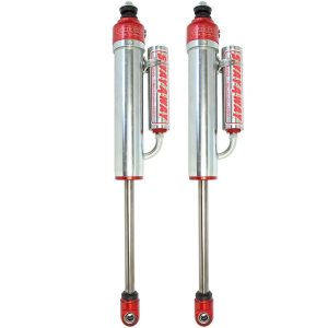 aFe Power Shock Absorber, Sway-A-Way, Hydraulic, 2-1/2 Inch Diameter, With Reservoir, Adjustable, Without Shock Boots, Silver and Red – 401-5600-11