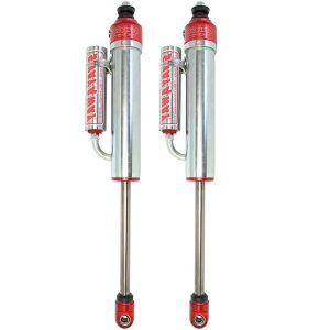 aFe Power Shock Absorber, Sway-A-Way, Hydraulic, 2-1/2 Inch Diameter, With Reservoir, Adjustable, Without Shock Boots, Silver and Red – 401-5600-11