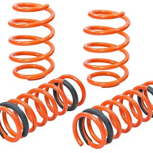 aFe Power Lowering Kit, Control, .7 Inch Front/ 1.1 Inch Rear Drop, Orange, Without Shock Absorbers, Set of 4 Coil Springs – 410-302001-N