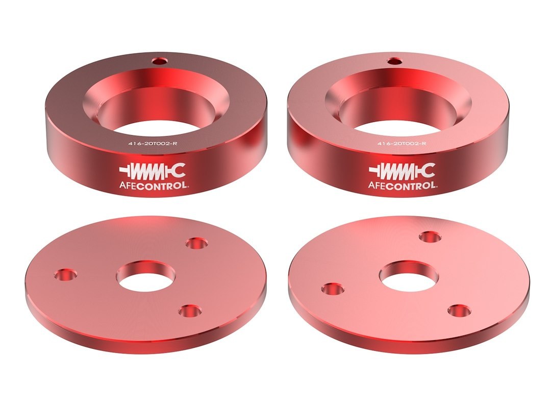 aFe Power Leveling Kit Suspension, Control, 2 Inch Front Lift, Billet Aluminim, Red, With Connecting Rods – 416-20T002-R